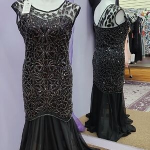 Black and Silver Sequin Embellished Maxi Dress for Prom